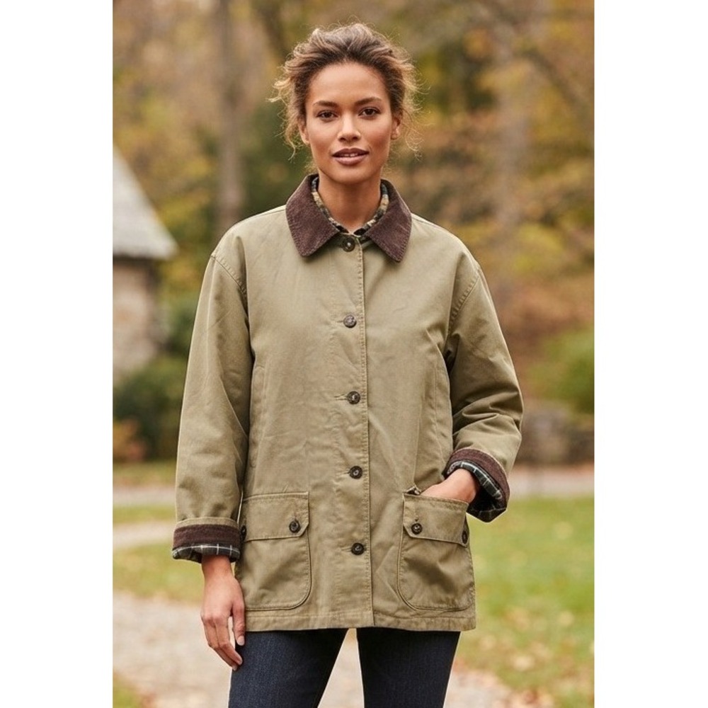 St. John's Bay Barn Jacket Corduroy Collar Women's XL Khaki Cotton Utility NWT